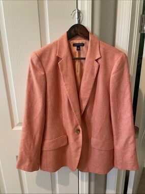 Lands' End Women's Coral-Peach Single-Button Blazer wool silk linen blend